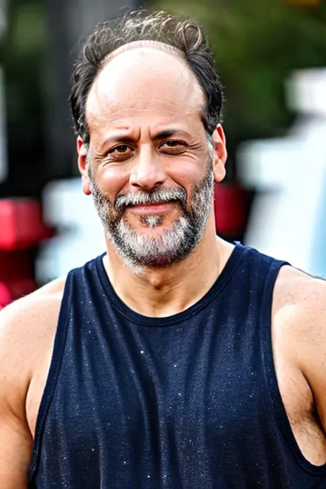 arafed man with a beard and a mustache smiles at the camera