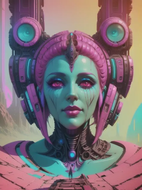 a woman with a futuristic headpiece and a futuristic face