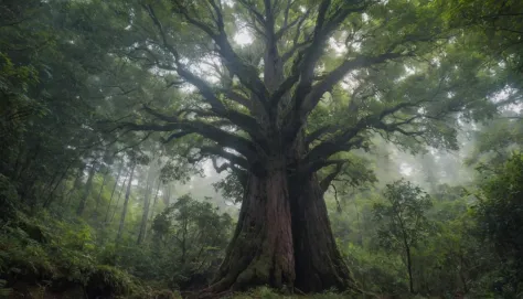 A colossal redwood tree, its towering trunk and sprawling branches a living testament to centuries of growth. captured on a sony...