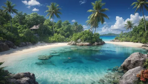 A lush tropical island, complete with crystal-clear lagoons and coral reefs. captured on a sony A6000

