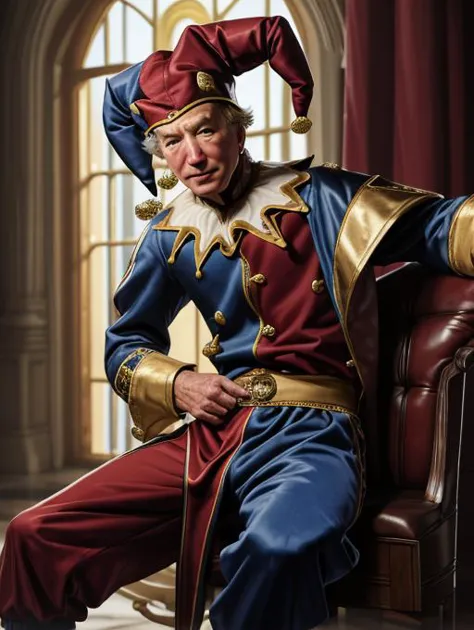 a close up of a person in a costume sitting on a chair