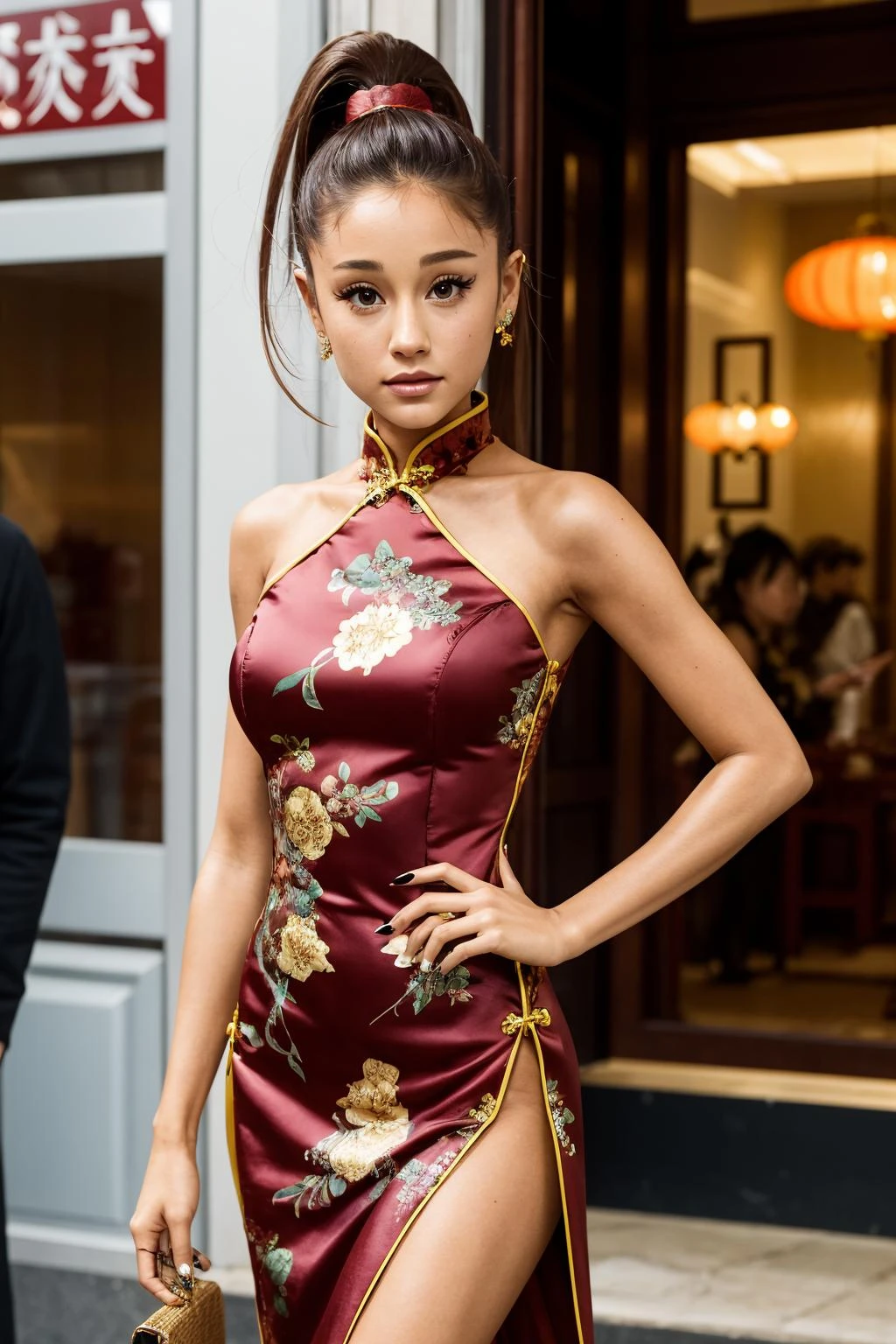 arianagrande, uma mulher (Usando um vestido chinês:1.3) posando para uma foto 