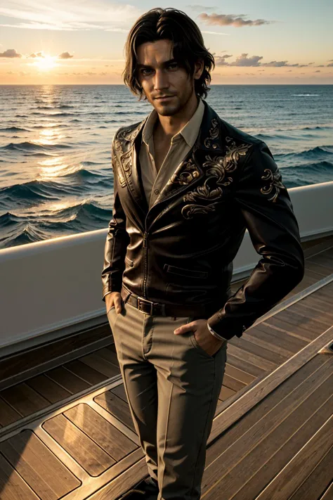 ((ultra detailed, masterpiece, best quality))
 <lora:RE4Luis:0.8>
RE4Luis, 1boy, solo, brown hair, On a yacht at sunset, nautical-inspired fashion, ocean waves in the background, standing on the deck with a charismatic smile