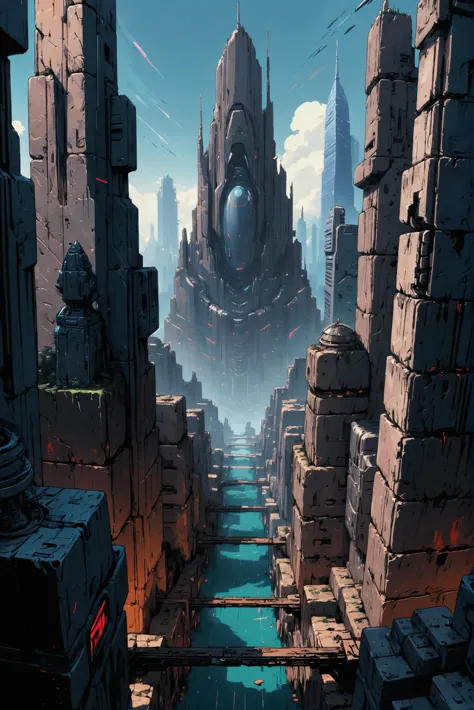 fine point pen digital painting, anime style, epic scifi megacity at the beginning of the multiverse<lora:envystarlightanimeink0...