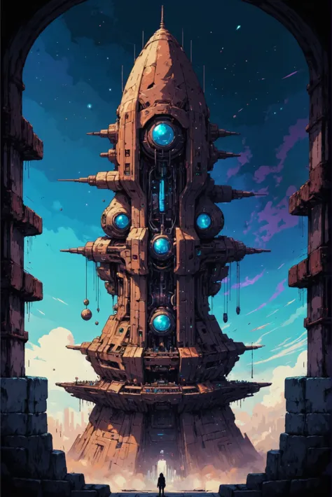 fine point pen digital painting, anime style, cheerful,solemn scifi megastructure at the beginning of the universe<lora:envystar...