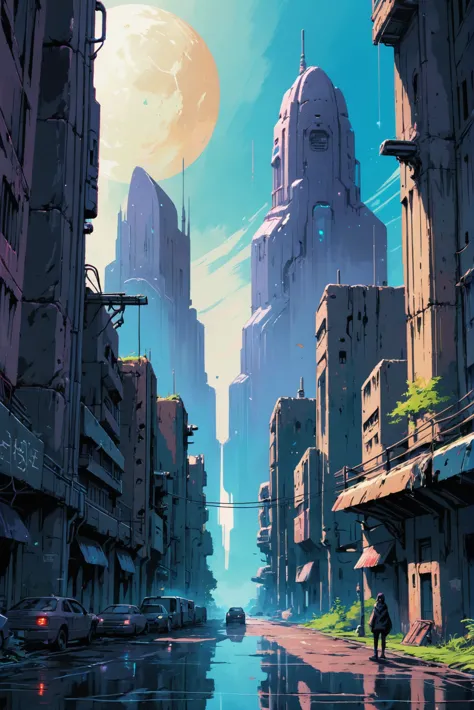 fine point pen digital painting, anime style, ghostly,cheerful scifi megacity beyond the beginning of reality<lora:envystarlight...