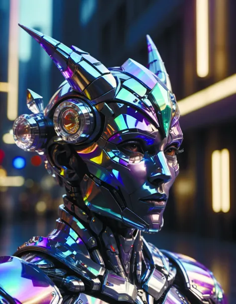 front shot of a court jester character,holographic crystals,bionic futurism,robotic cyborg,85 mm f 1. 8,ominous elegant detailed...