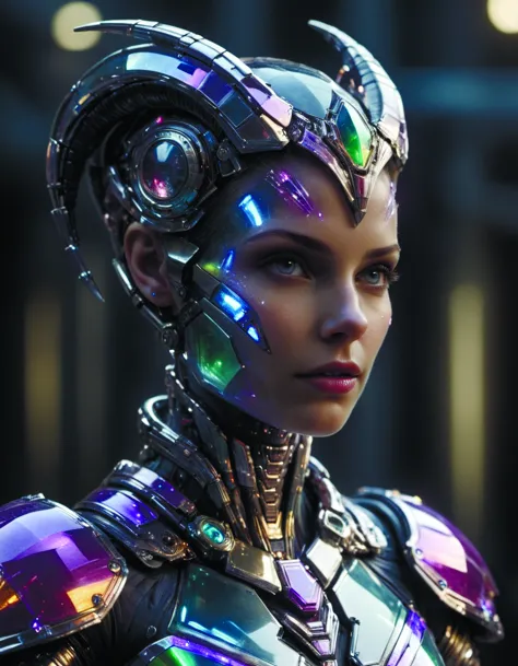 a close up of a woman in a futuristic suit with a futuristic helmet