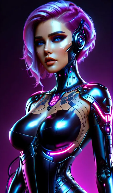 neonpunk style futuristic style biomechanical style (((Ultra-detailed, Hyper-realistic, 8k, highres, masterpiece)))1woman,breast...