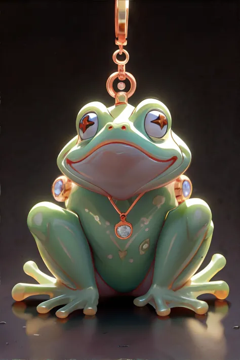 a close up of a frog keychai with a diamond on it