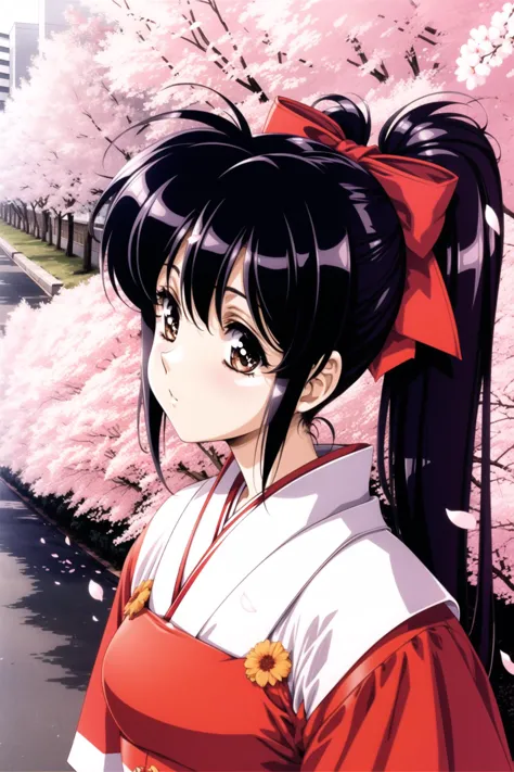 <lora:qiyuanzhizhi_128:0.8>,1girl, solo, bow,long hair, red bow, japanese clothes, ponytail, hair bow, brown eyes, black hair, b...