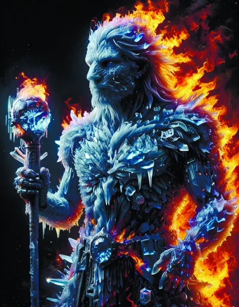 a fluid paladin of ice and fire,intricate,elegant,ice and glass armor,lich torso,amazing detail,digital,concept,matte,style and ...
