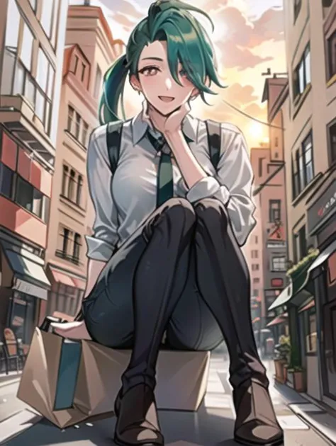 beautiful, masterpiece, best quality, extremely detailed face, perfect lighting, 1girl, solo, <lora:PokeRika:0.7>, hair over one eye, ponytail, collared shirt, eyelashes, pants, suspenders, necktie, earrings, BREAK
surprised, embarrassed, open mouth, distant view, ((full body)),<lora:add_detail:0.1> , RAW photo, (masterpiece), best quality, extremely detailed, delicate and beautiful, photorealistic illustration, one (macrogts:1.2|mesogts:1.2) (woman), (solo), (minigts), giant, giantess, beautiful eyes, sharp, (looking at viewer), dynamic light,(full body portrait), outside, (sitting between apartment buildings at sunset), looking over building, looming, ((sitting beside cars)), (((cars))), buses, vans, door, window, table, chair, tiny people in background, skyscrapers in background, brownstone buildings, street, streetlight, traffic light, sidewalk, empty pizza boxes, 8k uhd, dslr, soft lighting, high quality, film grain, (smile512),<lora:minigts_v3_lycoris:0.7>
,