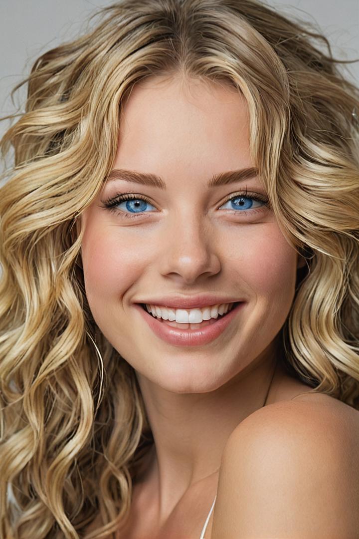 A close up of a woman with blonde hair and blue eyes - SeaArt AI