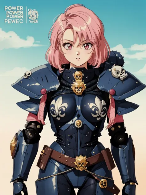 masterpiece, best quality,
1girl, (solo),
(18 years old, 18y.o, young adult)
pink hair,
"  ",
"   ",
(<lora:edgWar40KAdeptaSororitas:0.7> EDGADEPTA ,WEARING EDGADEPTA,POWER ARMOR,SHOULDER ARMOR,SKULL EMBLEM:1.2)
"       ",
"   "  
<lora:Retro-V1:1> 1980S (STYLE), RETRO STYLE,