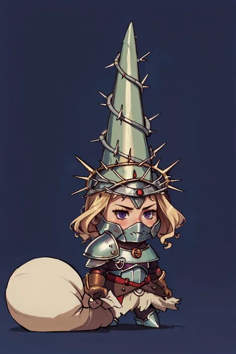 a cartoon drawing of a woman in armor with a hat on