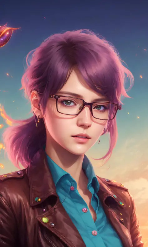 neo-(a photoreal- Keyshot- Cowboy-Beebop anime illustration-ist's interpretation of)- A shy and timid girl wearing glasses who gains confidence and courage after being granted magical powers and sets out on a quest to save her world from an evil overlord.