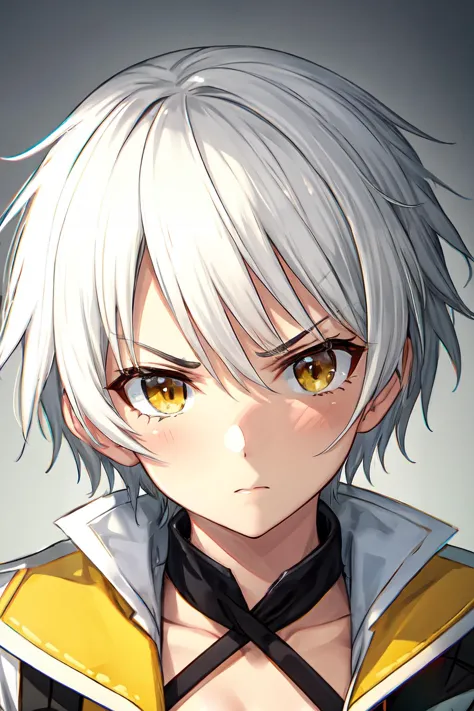 anime boy with white hair and yellow eyes