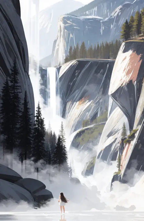 (wide shot, very wide shot, blurry foreground, blurry background, perspective:0.5), NSFW, (1girl, solo focus:1.2), very wide shot, Yosemite valley, towering granite cliffs, lush forests, rushing waterfalls, clear blue skies, peaceful silence, breathtaking beauty, ([Rory Mercury \(Gate Series\)|Lisbeth \(Sword Art Online Series\)]:0.5), (atmospheric perspective:1.2), pantyshot, looking away, annoyed, bowing, female, subsurface scattering:0.5, ray traced:1.1, depth of field:1.2, bokeh:1.1, god rays:1.4, vivid colors:1.0, cinematic hard lighting:0.5, realistic shadows:0.5,<lora:epiNoiseoffset_v2:1.0>,