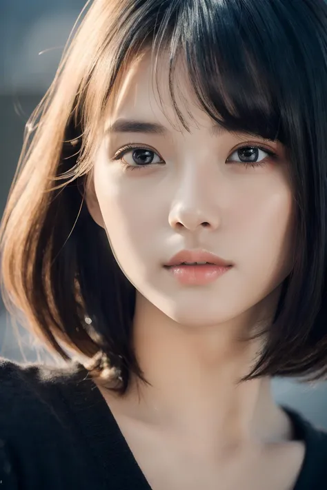 , long windblown [blue-black:.3] hair,looking at viewer, (masterpiece:1.3), (8k, photorealistic, RAW photo, best quality: 1.4), japanese, (1girl), beautiful face, (realistic face), (black hair, short hair:1.3), beautiful hairstyle, realistic eyes, beautiful detailed eyes, (realistic skin), beautiful skin, attractive, ultra high res, ultra realistic, highly detailed, golden ratio,