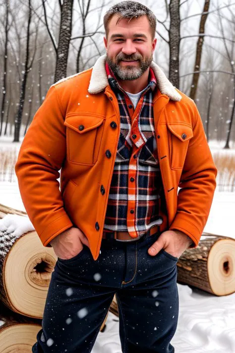 middle aged old handsome rugged ukranian strong men, lumberjack, snowing strong, sharp focus, skin texture, extremely detailed, ...