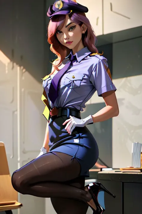 a woman in a uniform is sitting on a chair