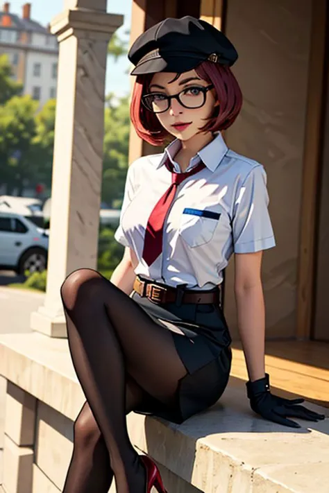 araffe dressed in a uniform and glasses sitting on a ledge