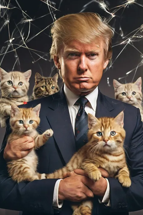 a close up of a person holding a bunch of cats