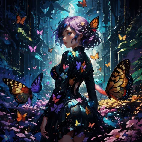 The girl was surrounded by (huge butterflies:1.2),1girl,masterpiece,official art,unity 8k wallpaper,ultra detailed,beautiful and...