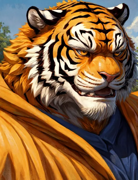 masterpiece,best quality,illustration,flat color,anime coloring,good anatomy,extreme detail,<lora:add_detail:0.7>,male Tiger Man...