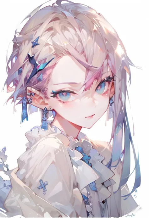 anime girl with long hair and blue eyes wearing a white dress