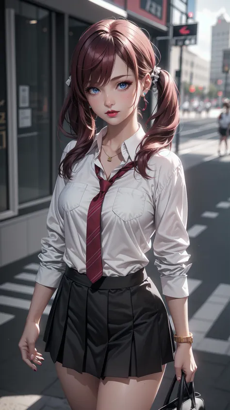 anime girl in a short skirt and shirt with a red tie