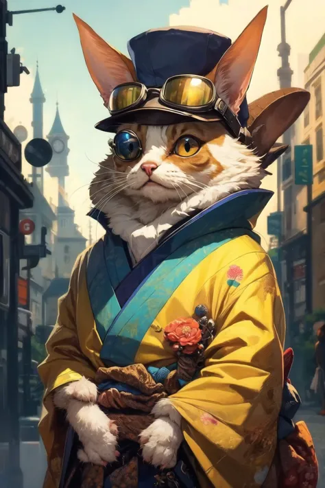 a close up of a cat wearing a hat and a costume