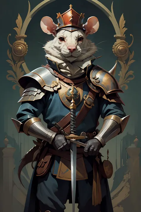 a close up of a mouse dressed in armor with a sword