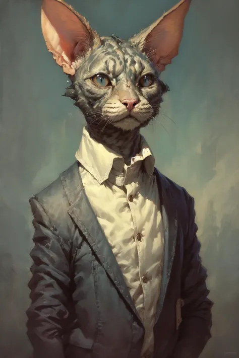 painting of a cat dressed in a suit and bow tie