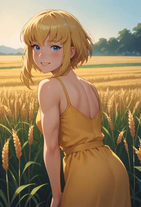 score_9, score_8_up, score_7_up, 1girl, solo, karazoreldef, blue eyes, short hair, blonde hair, medium breasts, toned,
yellow su...