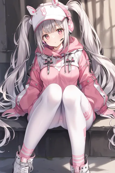 anime girl sitting on a bench with her legs crossed