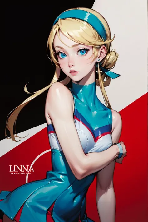 <lora:heroman_linadavis:0.9> lina davis, blue eyes, blonde hair, hairband, cheerleader, dress, bare shoulders,, absurdres, ultra detailed, masterpiece, best quality, aesthetic, detailed,