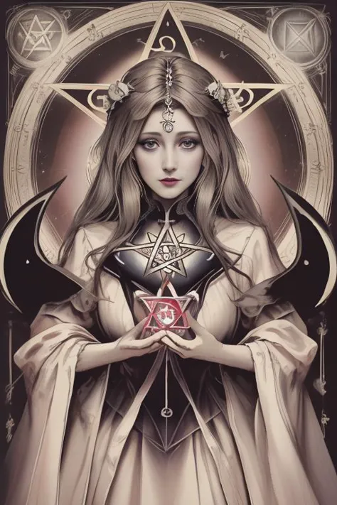 a woman with a pentagramt and a star in her hands