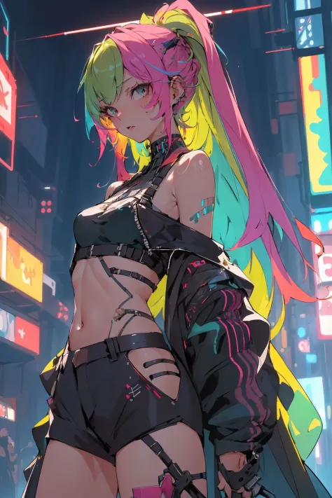 (masterpiece, best quality, high quality, highres, ultra-detailed),  cyber sttyle girl, 1girl,  solo, in nightclub ,bar, <lora:c...