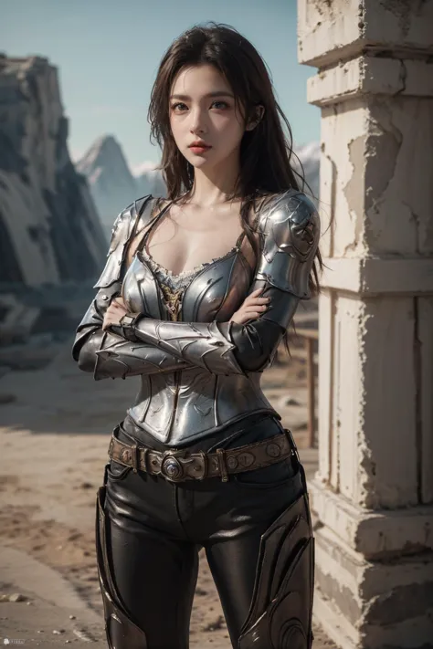 a woman in a silver outfit posing for a picture