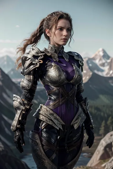 <lora:HXarmour_027:0.7>,mountain,Dynamic pose,, hxarmour,1girl,(dark purple armour:1.3),, ultra-detailed,extremely delicate and ...
