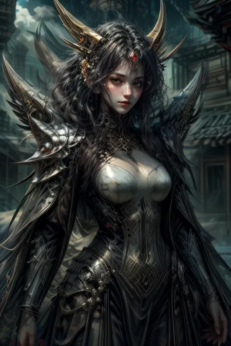 ethereal fantasy concept art of  masterpiece,best quality,absurdres,high details,8K,photorealistic,amazing body,at distance,cowboy_shot,posing,flirting,(playful gaze, smirking:1.1),1girl,<lora:Clothes_-_HX_armour_v0.29:0.7>,HXARMOUR,(hemlet:1.2),armor,<lora:Concept_-_More_Details_v1.0:1>,chinese girl,pale skin,black eyes,<lora:Concept_-_Hella-sthetic_v2:0.7>, . magnificent, celestial, ethereal, painterly, epic, majestic, magical, fantasy art, cover art, dreamy