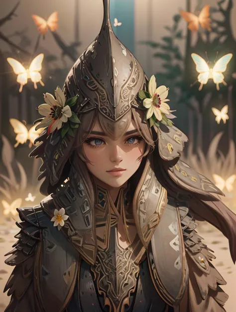 Magical Forest scenery,looking to the side,, hxarmour, ultra realistic extremely detailed elf girl upper body view,(light brown armour:1.1) colorful field of flowers, (soft particles of fractal energy:1.1), depth of filed, (neon light particles:1.3), ultra-detailed,extremely delicate and beautiful,masterpiece,best quality, cinematic angle, cinematic lights, vibrant, vivid color,movie lens,movie special effects,detailed details,HDR,UHD,32K,CG wallpaper, magical scenery at daylight, (colorful butterflies:1.5), (full body:1.3), sharp focus, intricate details, iluminated by bright colors, (multi color flowers:1.8), shiny detailed pauldrons