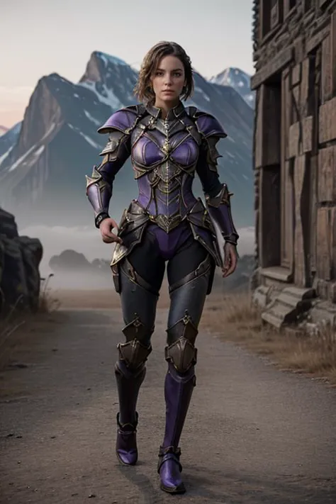 <lora:HXarmour_034:0.5>,mountain,One Hand in Pocket,full body,, hxarmour,1girl,(dark purple armour:1.3),, ultra-detailed,extreme...