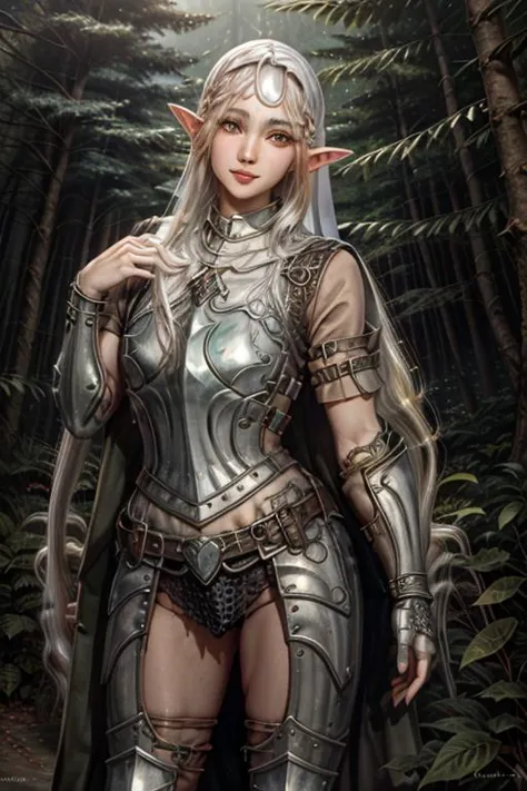 (beautiful charming elf girl:1.8), ((hiding hands behind back:1.8)), afternoon in a fantasy ultra realistic highly extremely det...