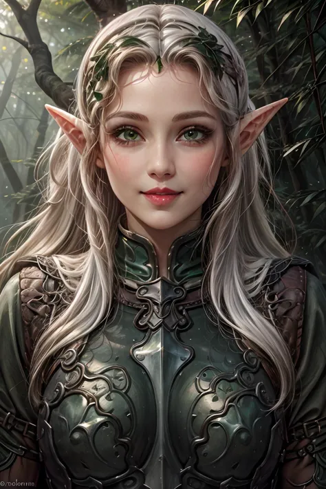 (beautiful charming elf girl:1.8), afternoon in a fantasy ultra realistic highly extremely detailed enchanted ((colorful forest:1.8)) with (highly realistic very detailed colorful trees, plants and glowing flowers:1.8),((glowing colorful butterflies:0.8)),(crystal clear reflective lake:1.6) (detailed green armor:1.8) (((masterpiece))), (((best quality))), 8k, epiCPhoto OverallDetail HXarmour, looking at viewer, sharp focus, (vivid colors:1.2), ((hyperrealistic:1.3)), ((photorealistic:1.3)), highres, highly detailed, perfect eyes, perfect nose, lips, ultra texture resolution, (highly detailed skin texture:1.4), perfect detailed shiny ((long white hair:2.4)), (delicate smile:1.9), 16 bit colors, ultra sharpness image, (crisp colors:1.4), superrealistic, (realistic skin and lips texture:1.8) (highly realistic eyes texture:1.4) (highly detailed hair texture:1.6) keep proportions, fit image, (full body shot:0.8), ((free pose)) (realistic face texture:1.4)