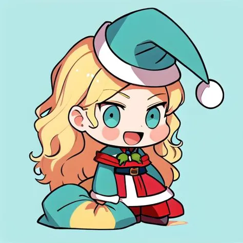 a cartoon girl with a santa hat and a red and green outfit