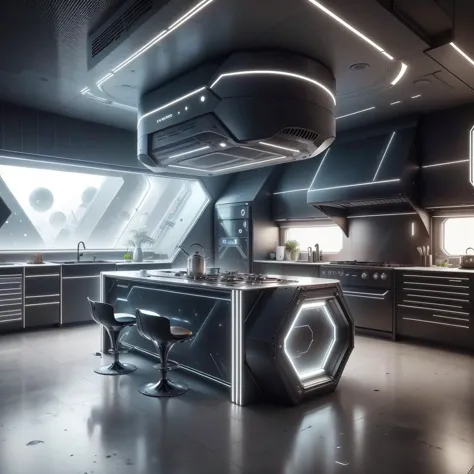 <lora:LEDarrayTech-20:0.8> , ledarraytech , scifi,   geometrical ,   tron, 
futuristic kitchen