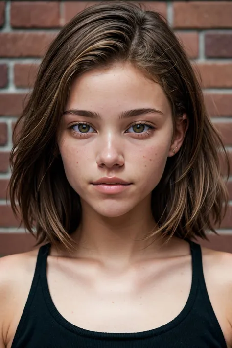 a close up of a young woman with a black tank top